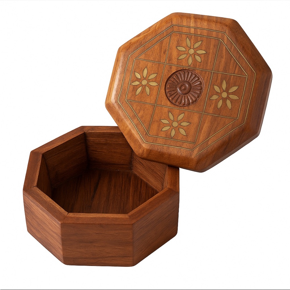 Handcrafted Shesham Octagonal Wood Trinket Box Wooden Jewelry Box with Lid